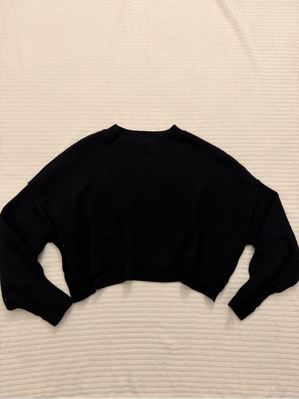 Free People Black Cropped Crewneck Sweater